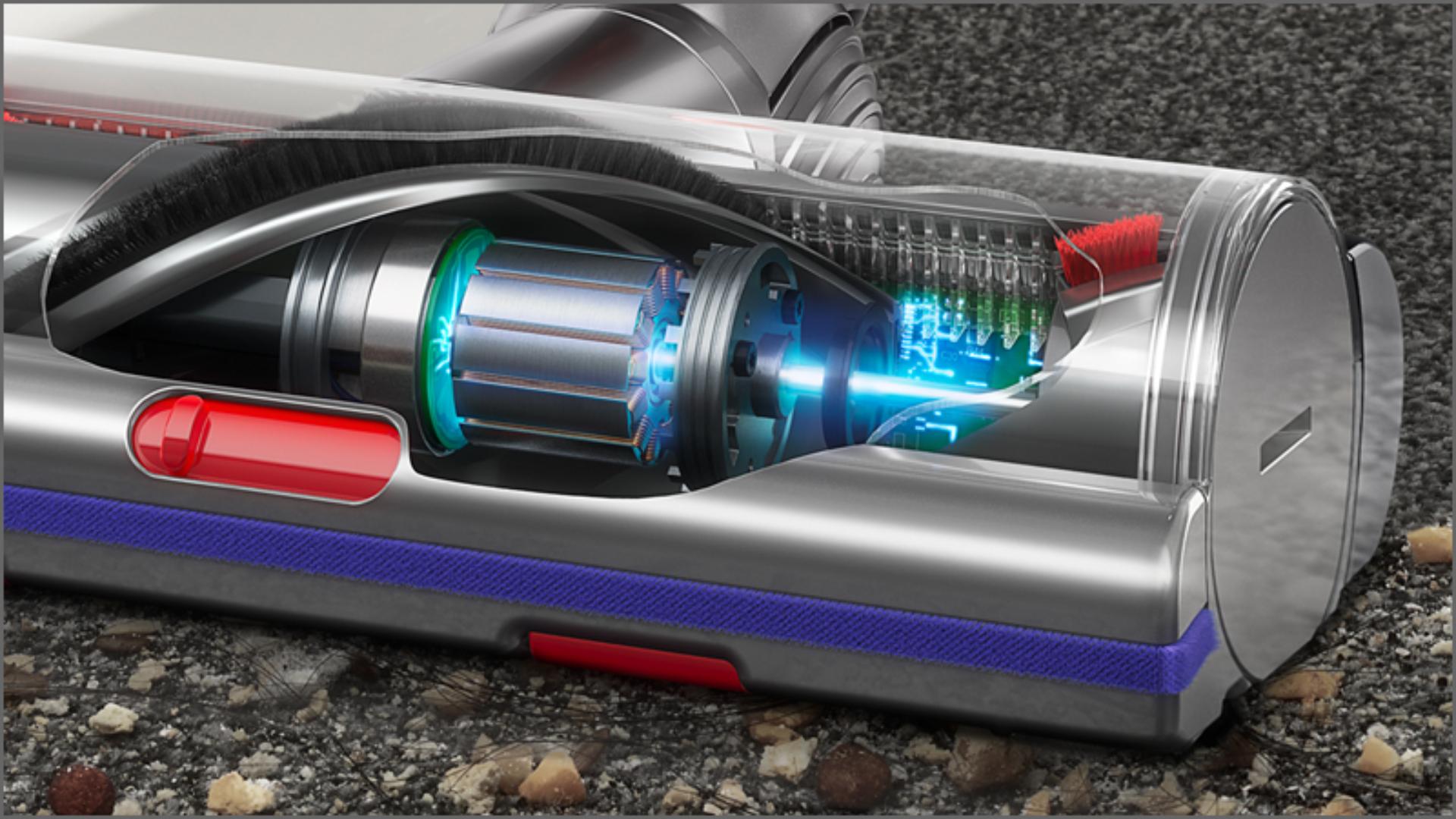 Máy hút bụi Dyson V15 Detect Absolute 31 Cutaway of High Torque cleaner head with anti-tangle technology