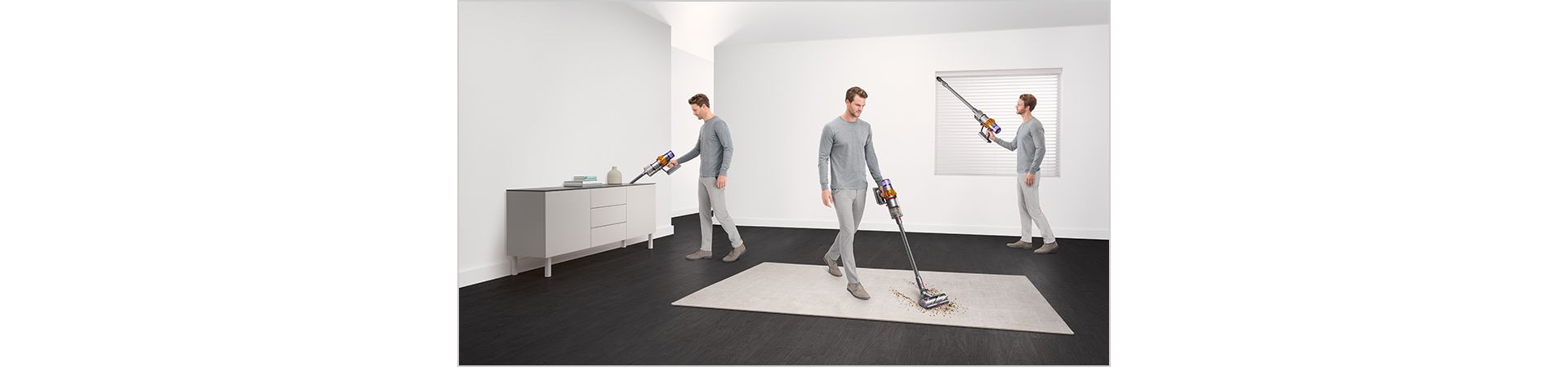 Man cleaning in various places around the home