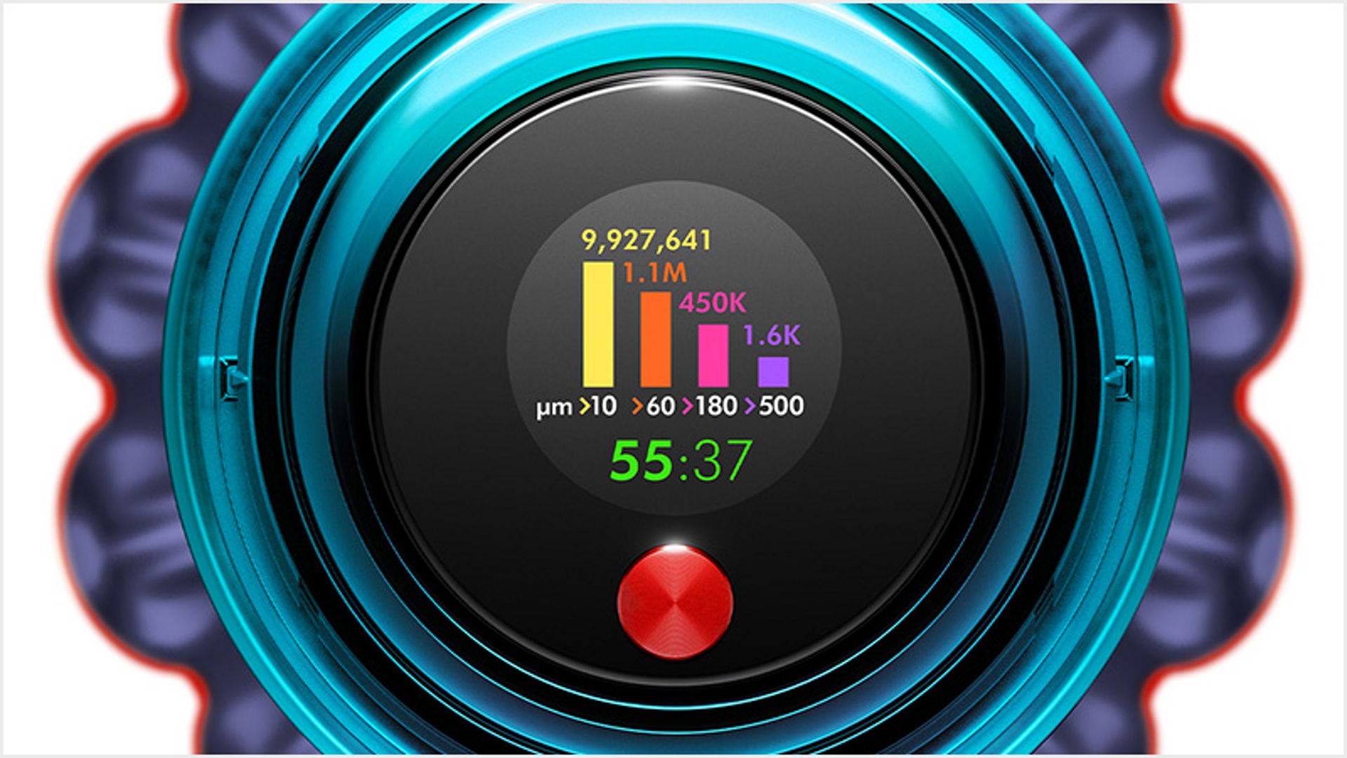 LCD screen showing real-time particle count