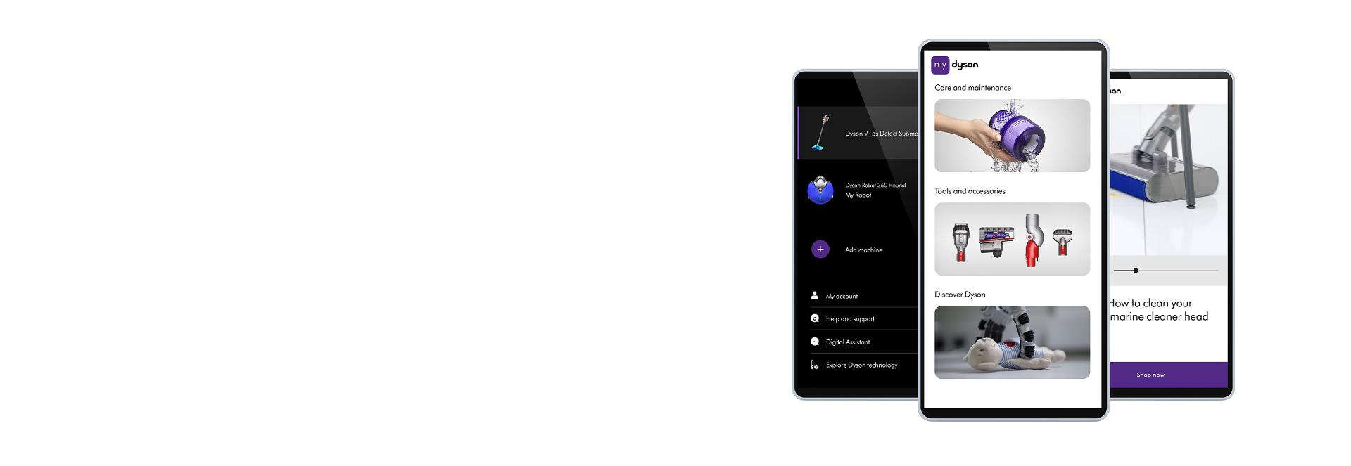 Aplikacja MyDyson wyświetlona na ekranie smartfona.