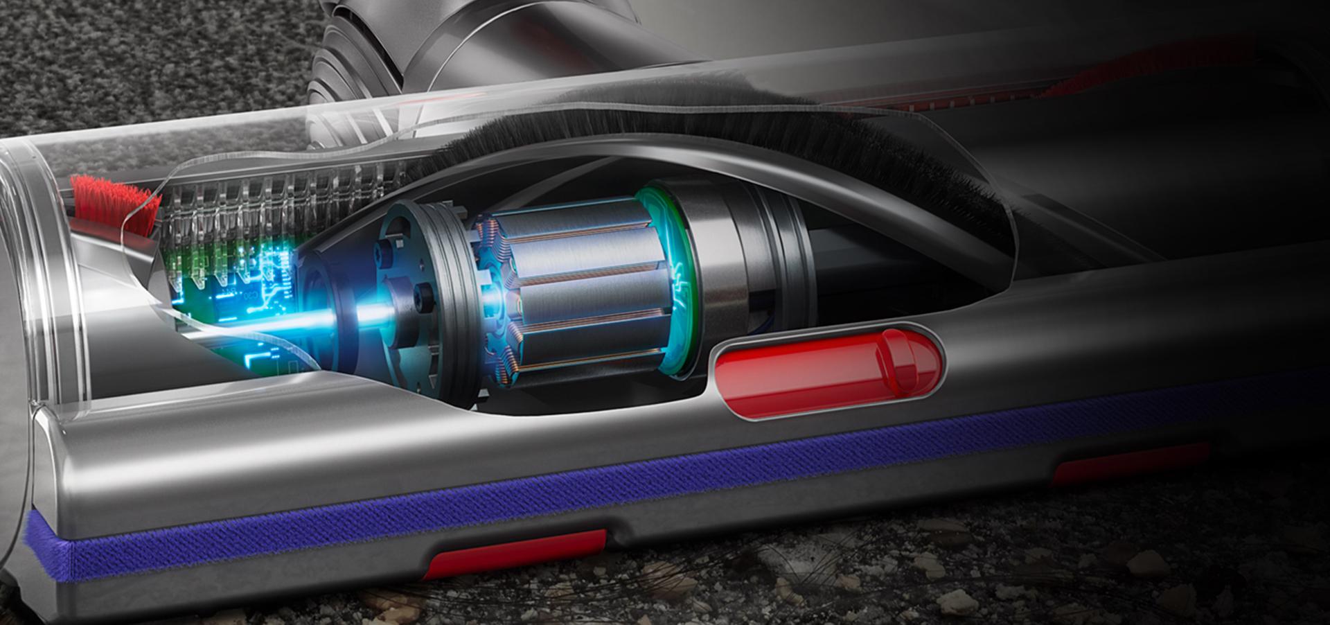 صورة مُقرَّبة مقتطعة لرأس التنظيف Digital Motorbar توضح انتقال الضوء عبر محرك إلى مستشعر.