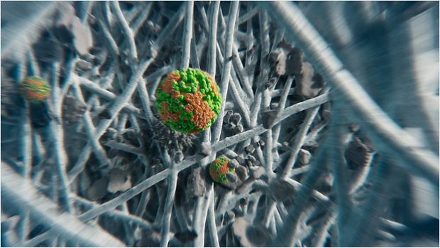 Dyson modernās filtrēšanas sistēmas iekšpuse, kurā redzamas savāktās daļiņas.