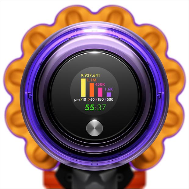 LCD screen showing real-time particle count