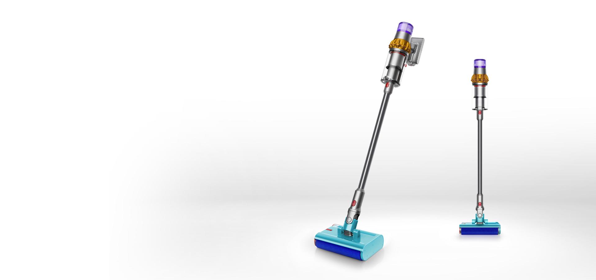 Dyson V15s Detect Submarine with wet roller head washes hard floor. Second cleaner head sits behind it.