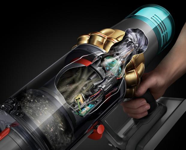 Gráfico que muestra tecnología dentro de una aspiradora Dyson.