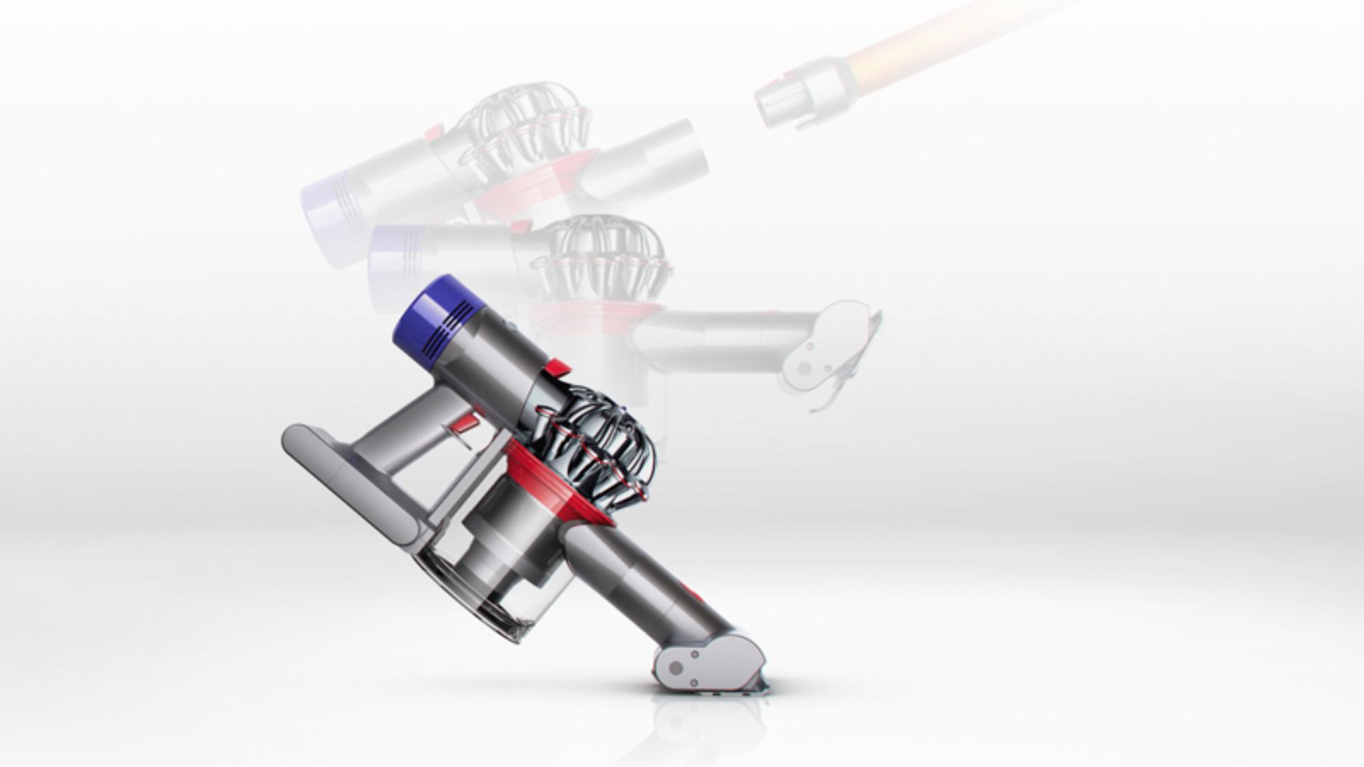 Demonstrating Dyson V8 Absolute transforming to a handheld in one click.
