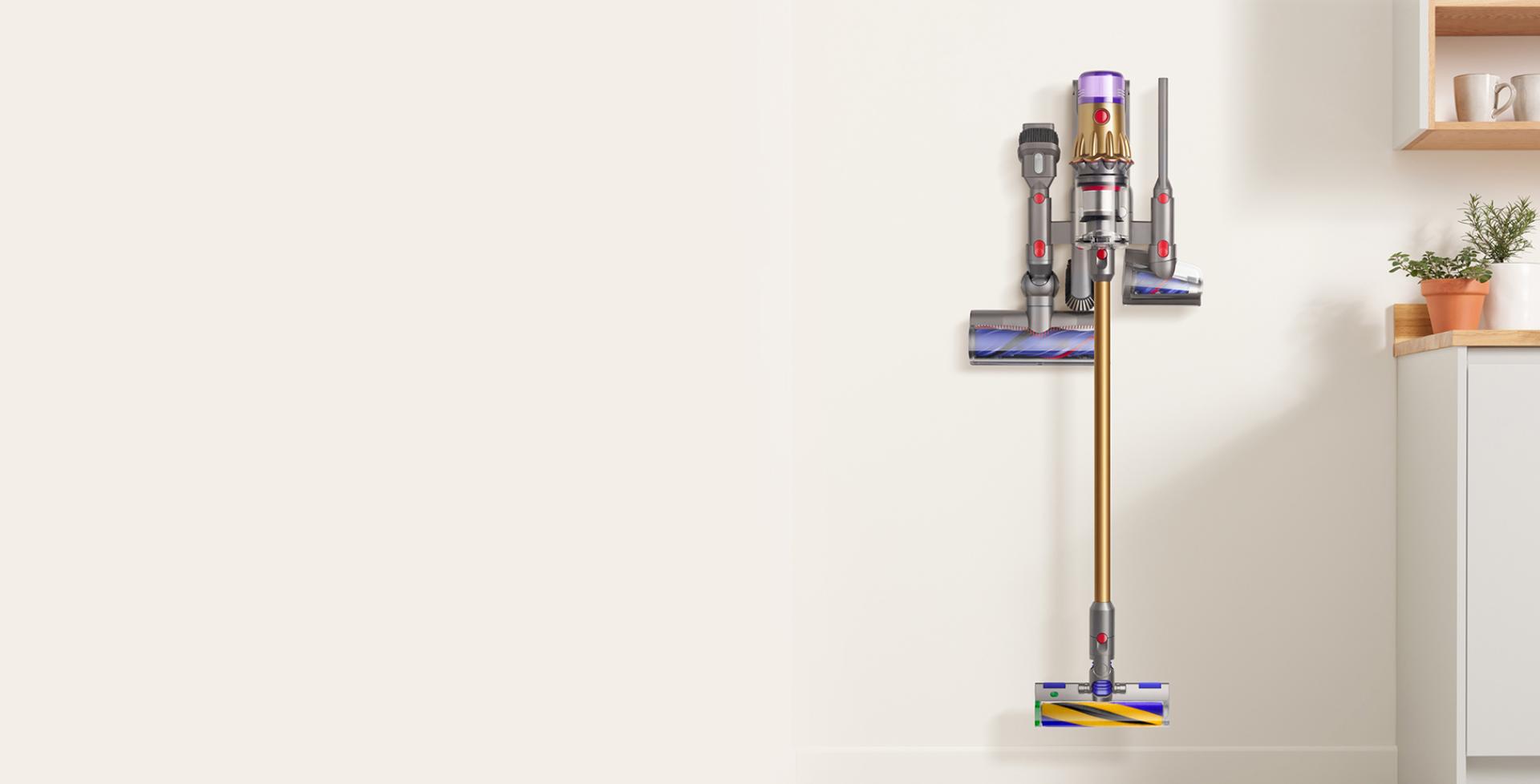 Wall Dok with Multi accessory holder storing a vacuum and tools