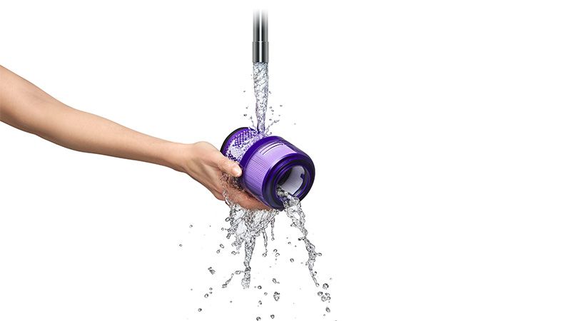 Dyson cordless filter being washed