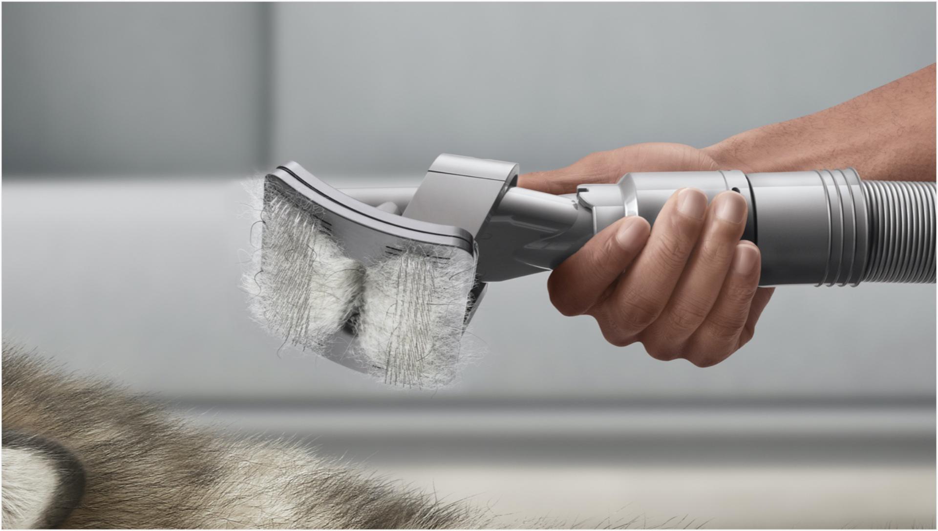 Close up of a Pet groom tool loaded with hair
