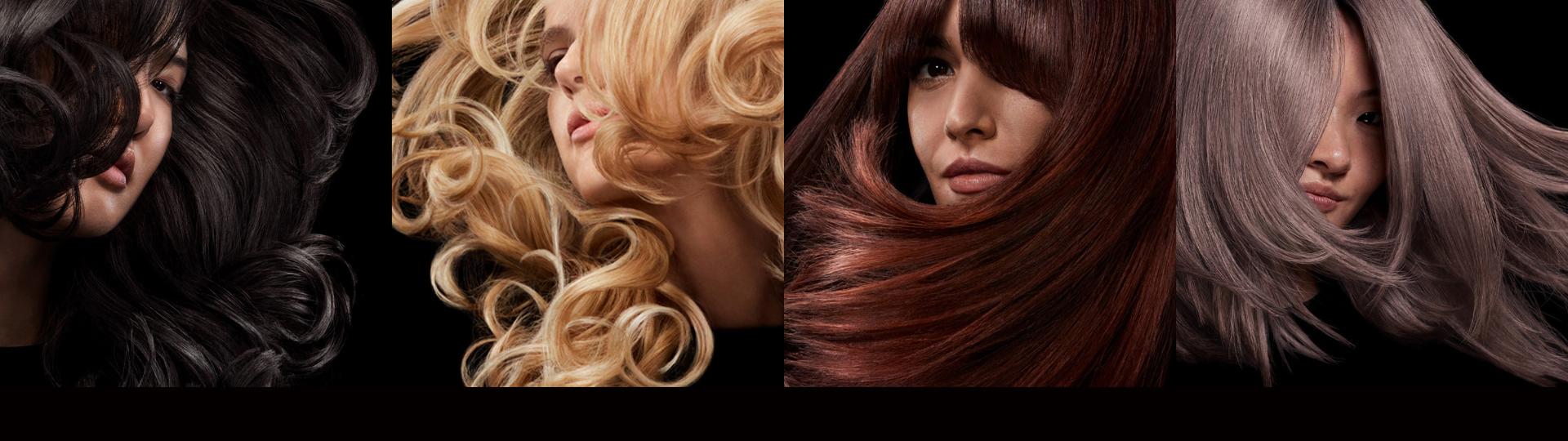 다양한 헤어 타입과 완성된 스타일을 갖춘 4명의 여성 모델