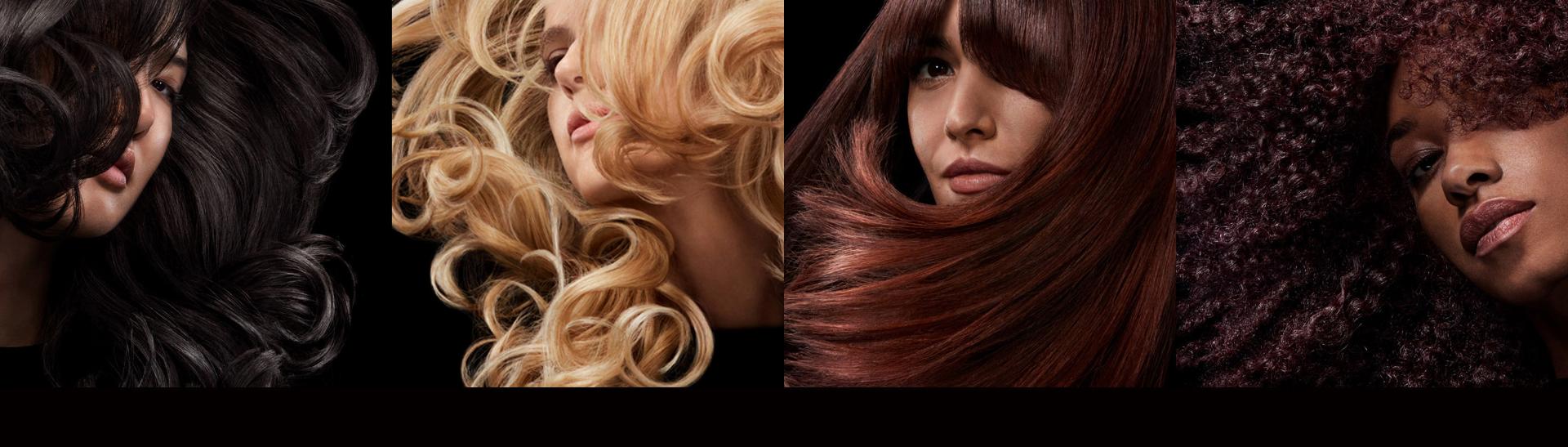 Four female models with a variety of hair types and finished styles