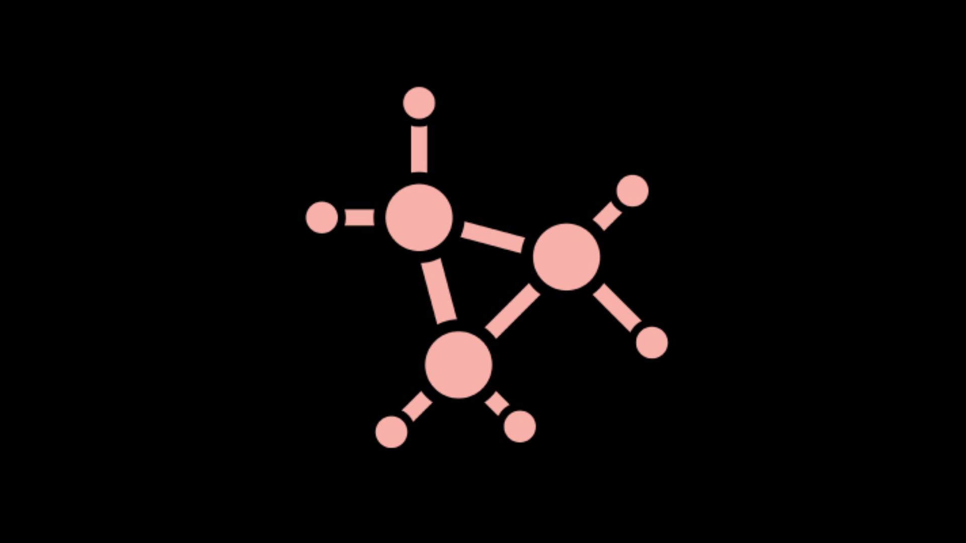 Molecular structure icon in pink.