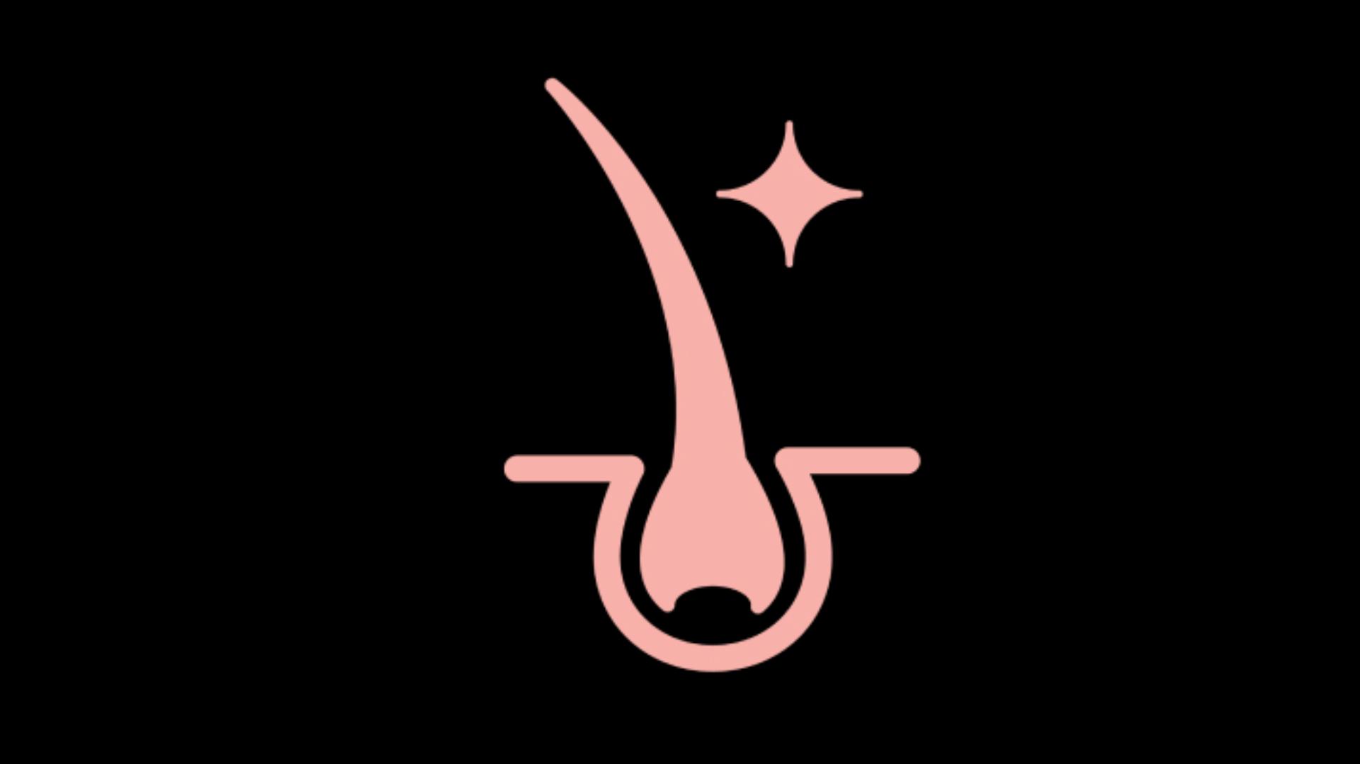 Hair strand icon, with star next to it, in pink.