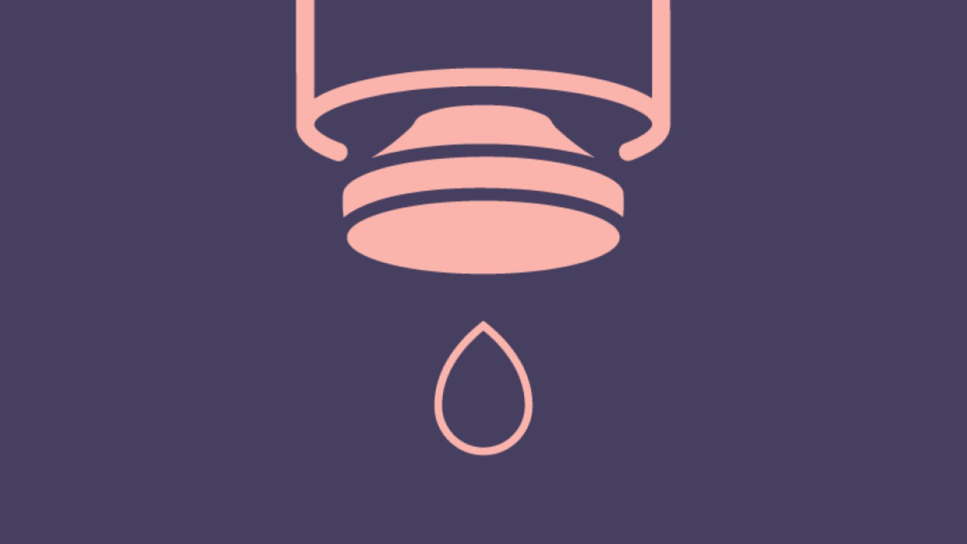 Pump mechanism icon, in pink on a purple background.