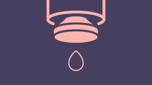 Pump mechanism icon, in pink on a purple background.