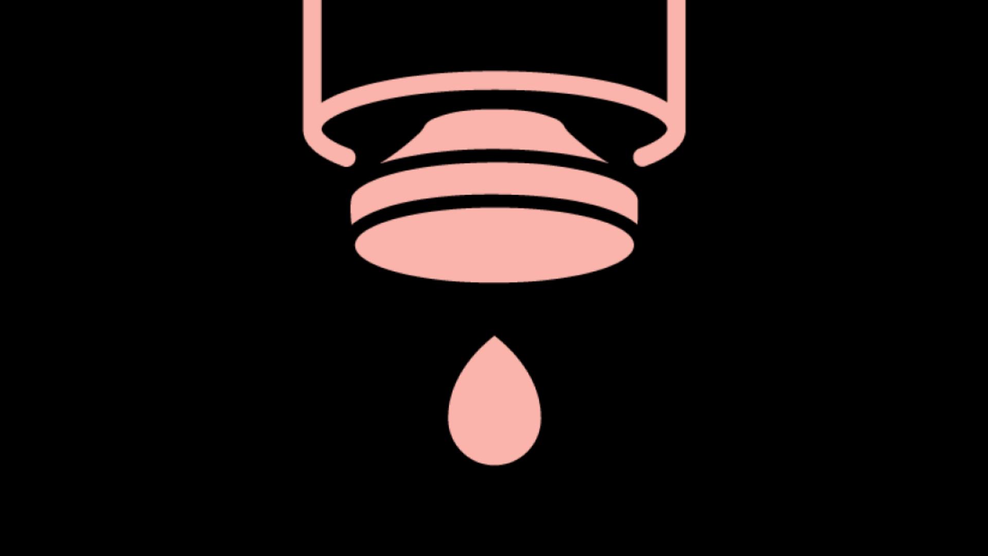 Pump mechanism icon, in pink on a black background.