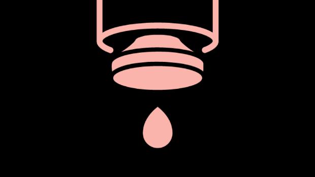 Pump mechanism icon, in pink on a black background.