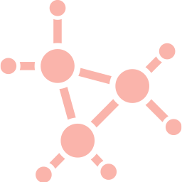 Molecular icon in pink.