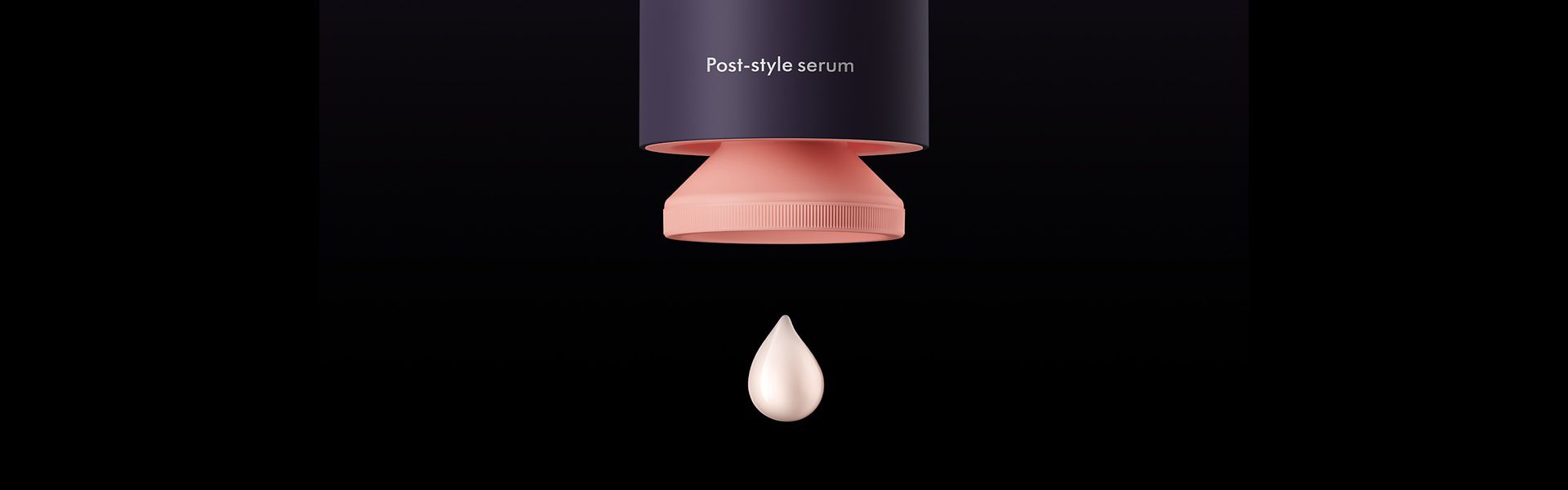 A close-up of the pump-bottle and a droplet of Post-style serum