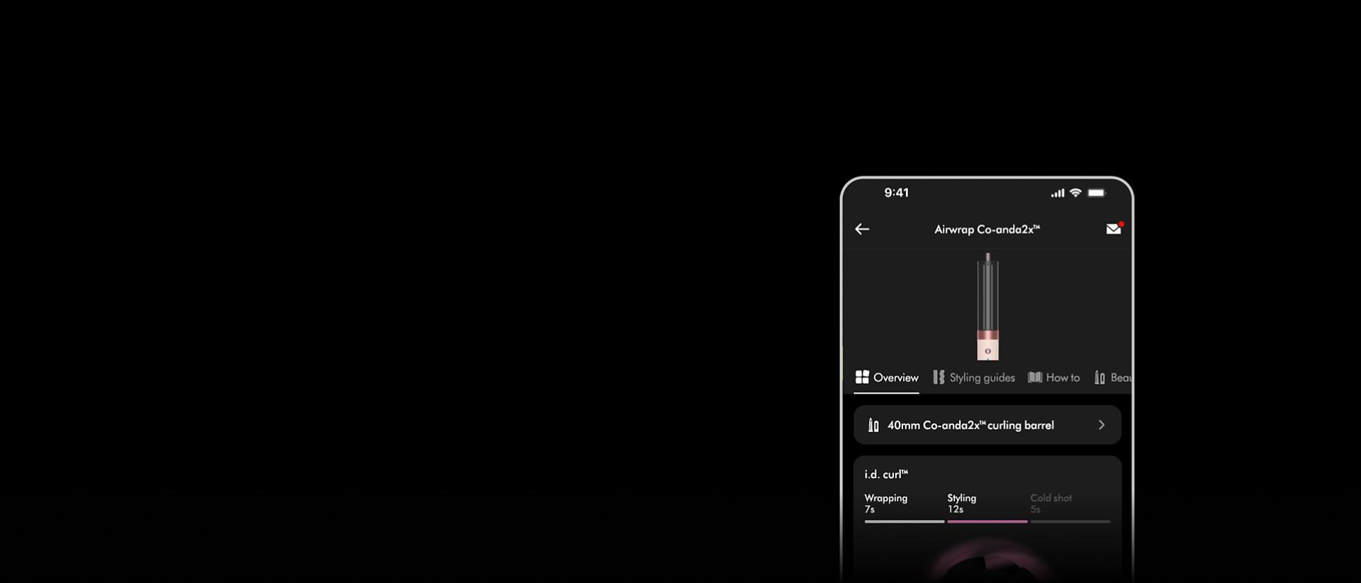 The personalised Dyson i.d. curl styling sequence on the MyDyson app.