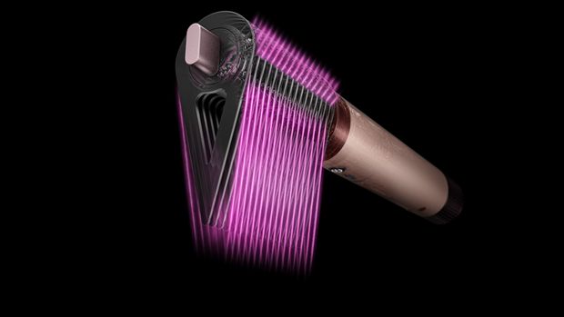 Różowa łuna pokazuje przepływ powietrza w końcówce: grzebień napinający włosy.