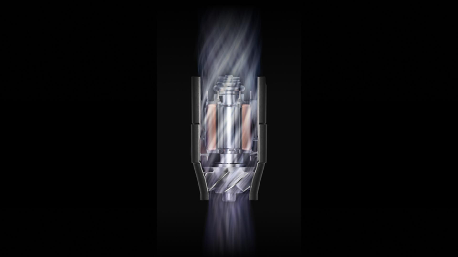 Cutaway showing the powerful Dyson Hyperdymium 2 motor in the Airwrap Co-anda2x multi-styler and dryer.