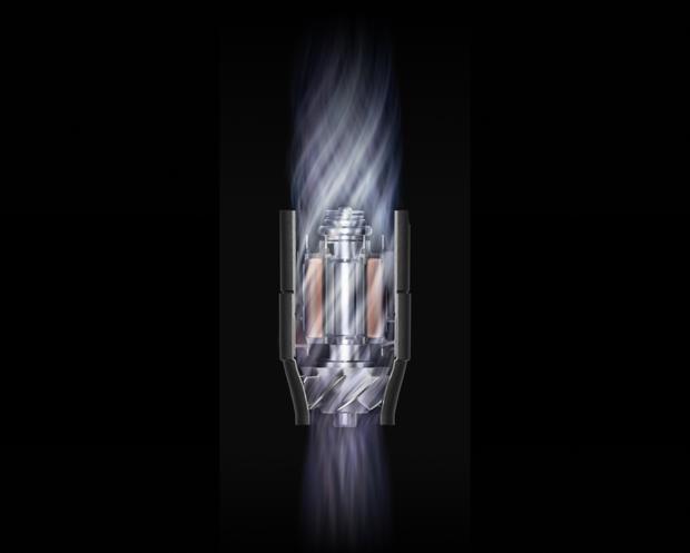 Przekrój pokazujący wydajny silnik Dyson Hyperdymium 2 w multistylerze Airwrap Co-anda2x.