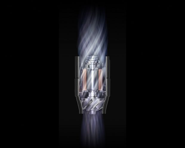 Przekrój pokazujący wydajny silnik Dyson Hyperdymium 2 w multistylerze Airwrap Co-anda2x.