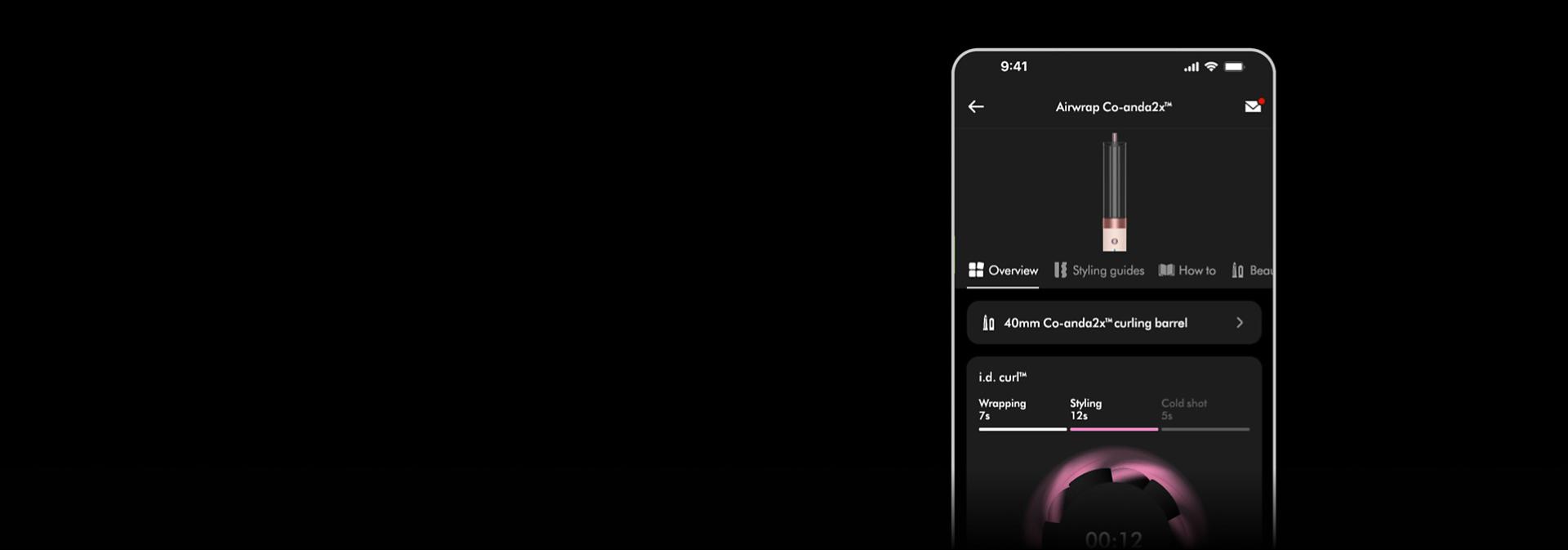 The personalised Dyson i.d. curl styling sequence on the MyDyson app.