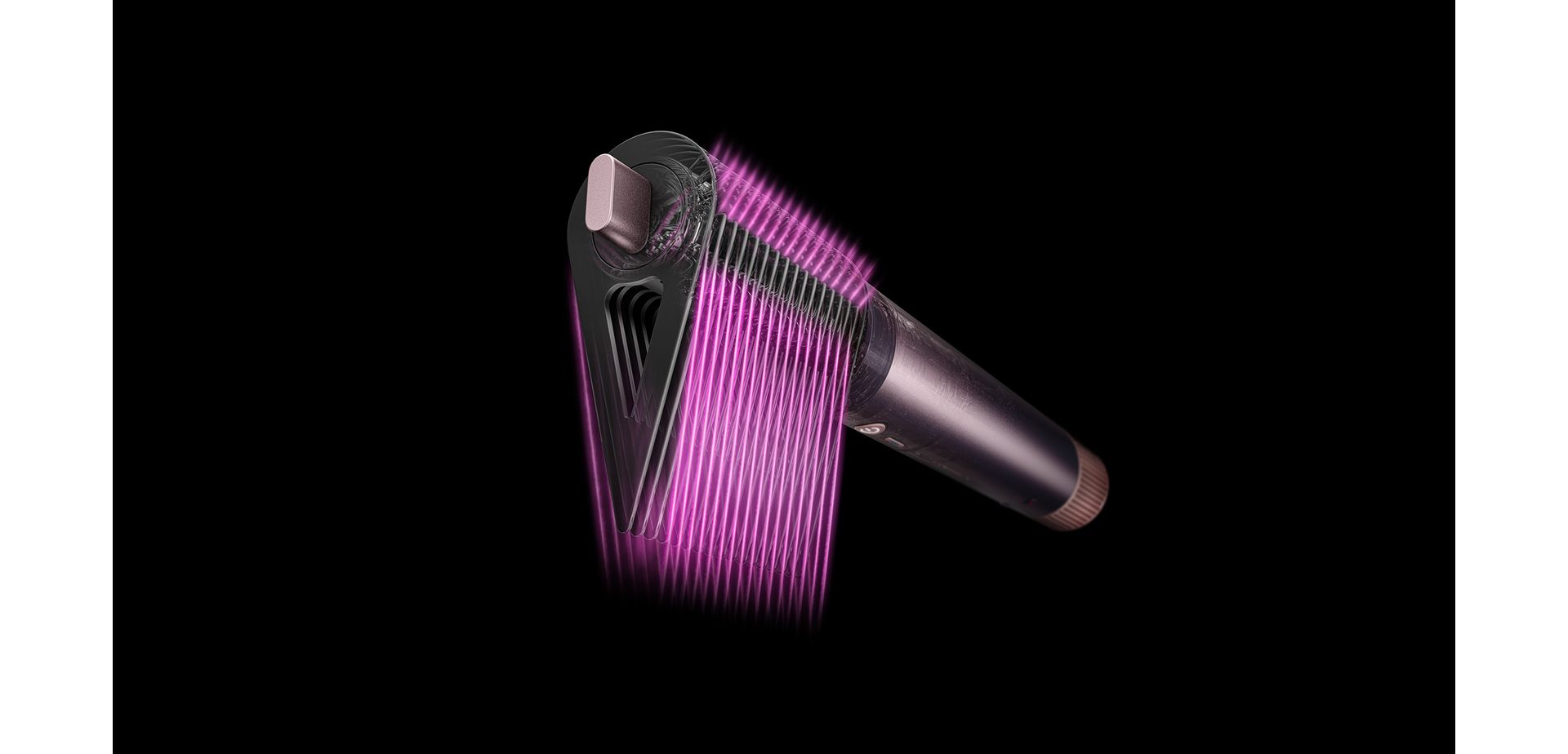 Różowa łuna pokazuje przepływ powietrza w końcówce: grzebień napinający włosy.