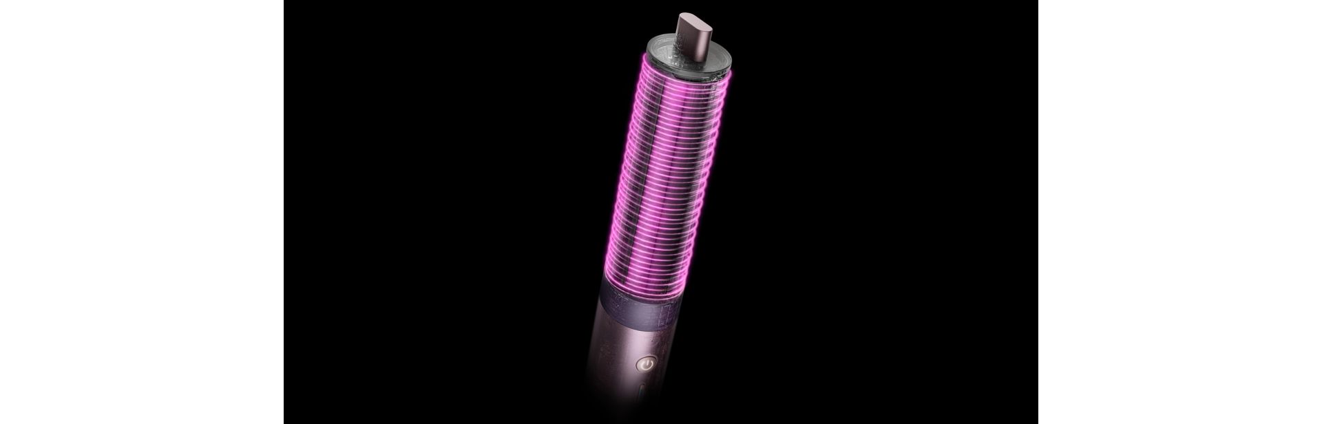 Pink overlays show the Coanda airflow around a curling barrel,