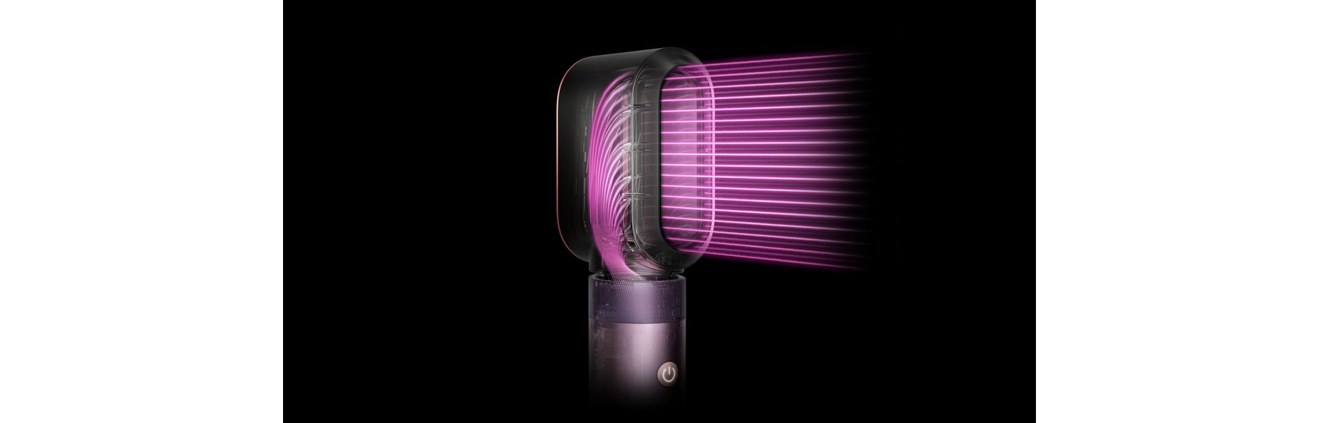 Pink overlays show the powerful airflow from the Fast dryer 2x attachment.