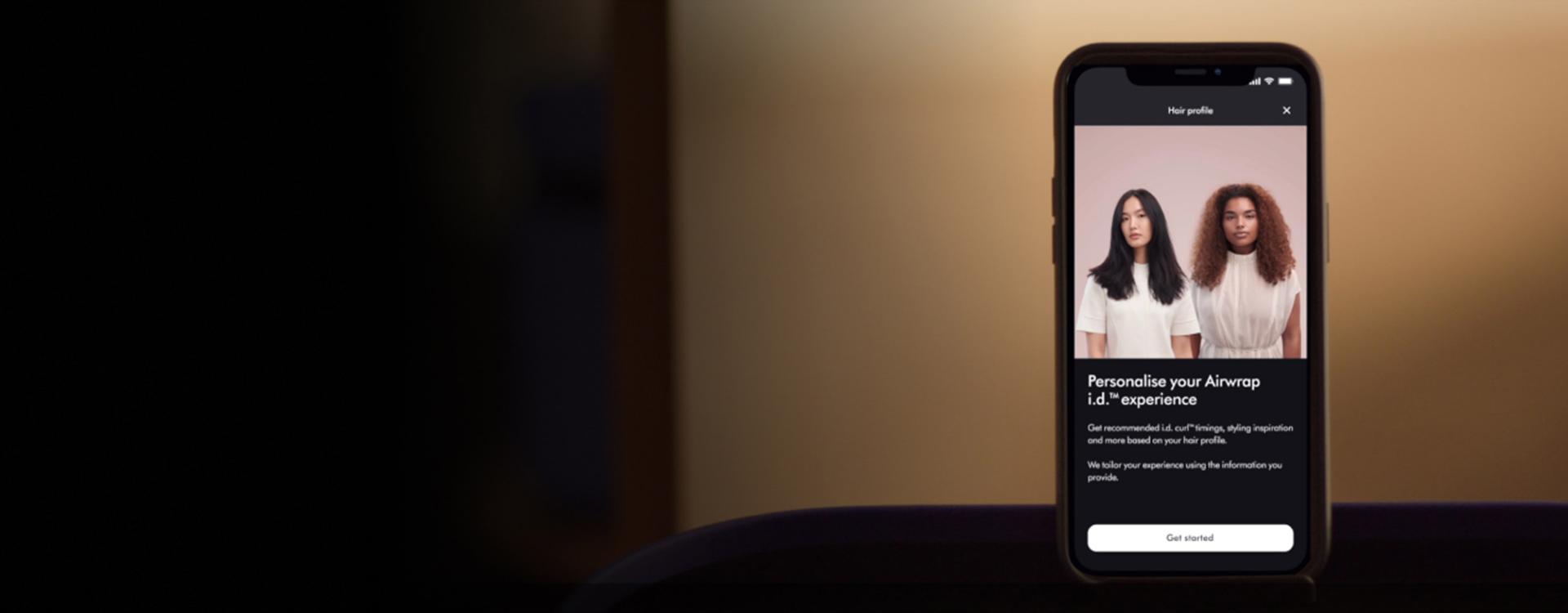 App screen featuring information on how to personalise your Dyson Airwrap i.d. experience using the MyDyson app.