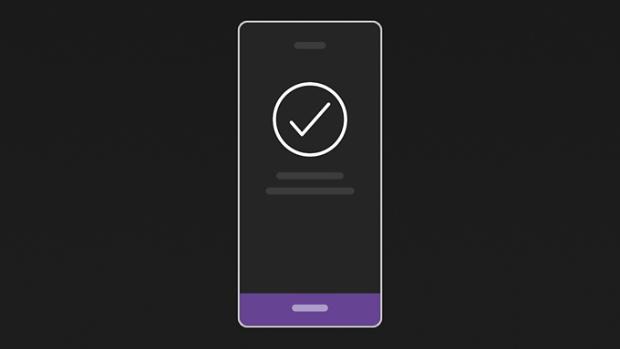 Tālruņa ekrāns ar atzīmētu ķeksīti.