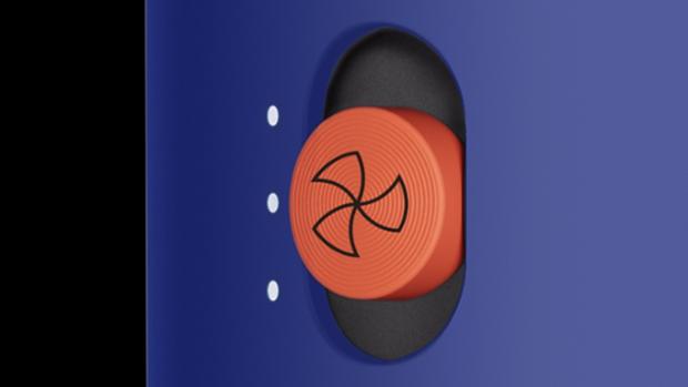 Gaisa plūsmas ātruma pogas tuvplāns.