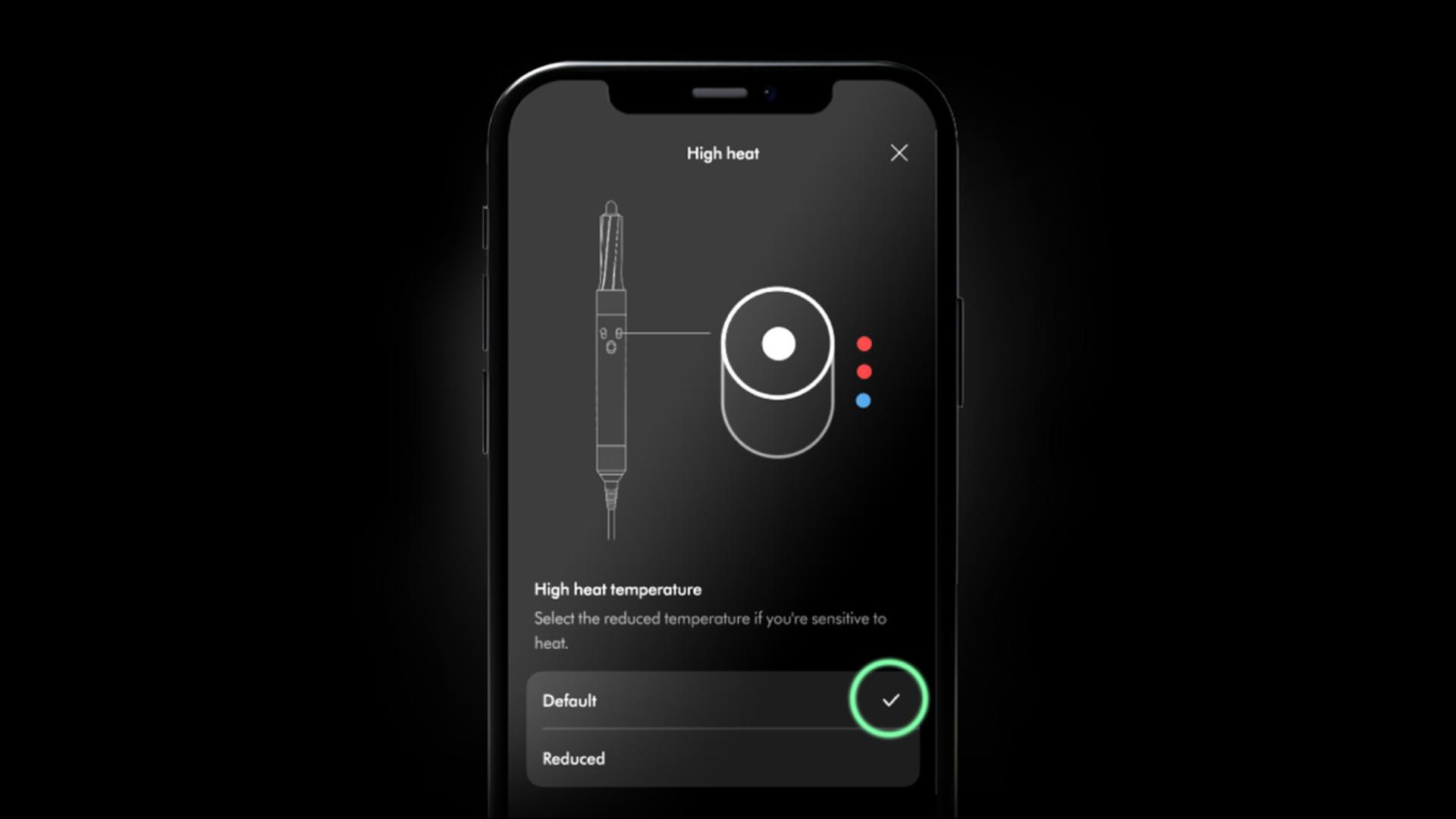 電話屏幕顯示如何在 MyDyson™ 應用程式中調整溫度設定。
