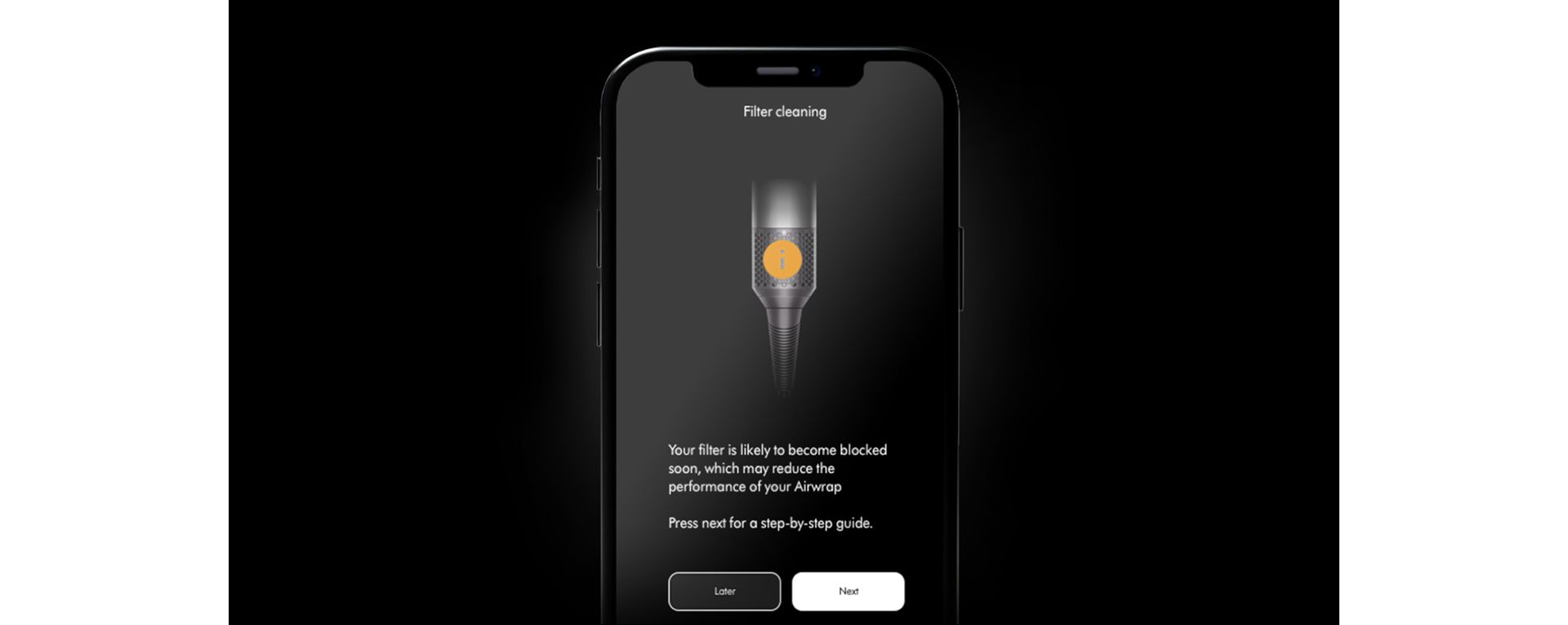 A phone screen showing your maintenance notifications in the My Dyson app.
