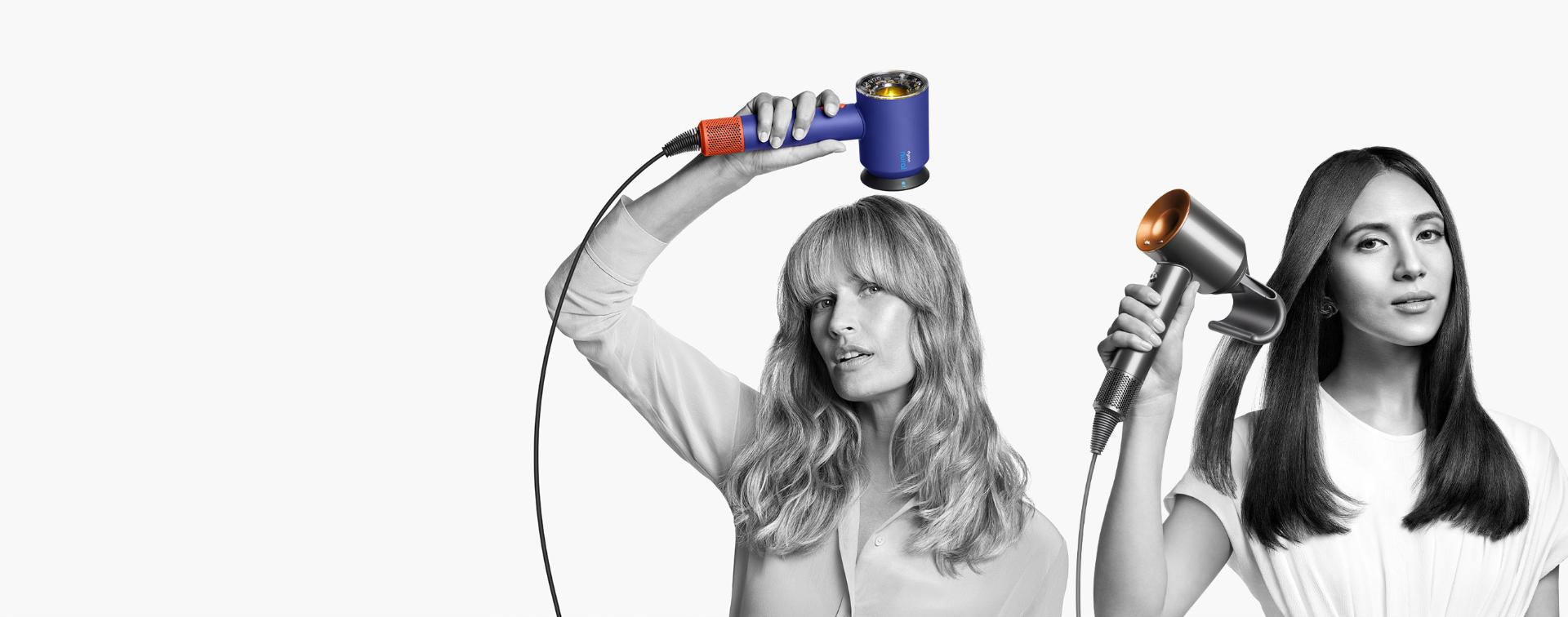 Farklı Dyson saç kurutma makineleri kullanan modeller