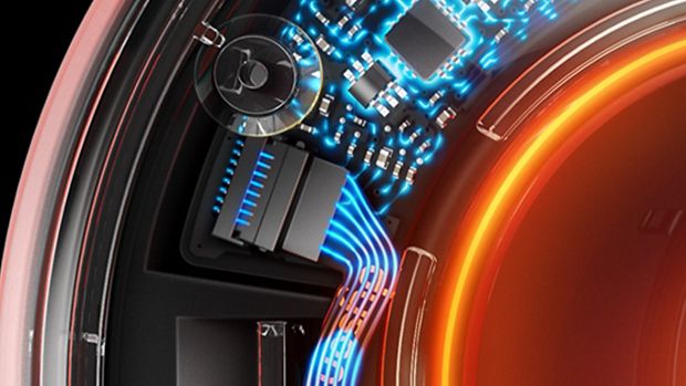 Cutaway graphic of the heat regulation technology within the Supersonic Nural hair dryer.