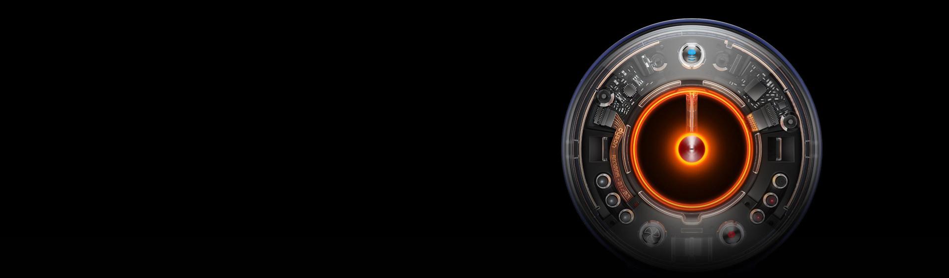 The technology inside the Dyson Supersonic Nural hair dryer through the clear end cap on the aperture.