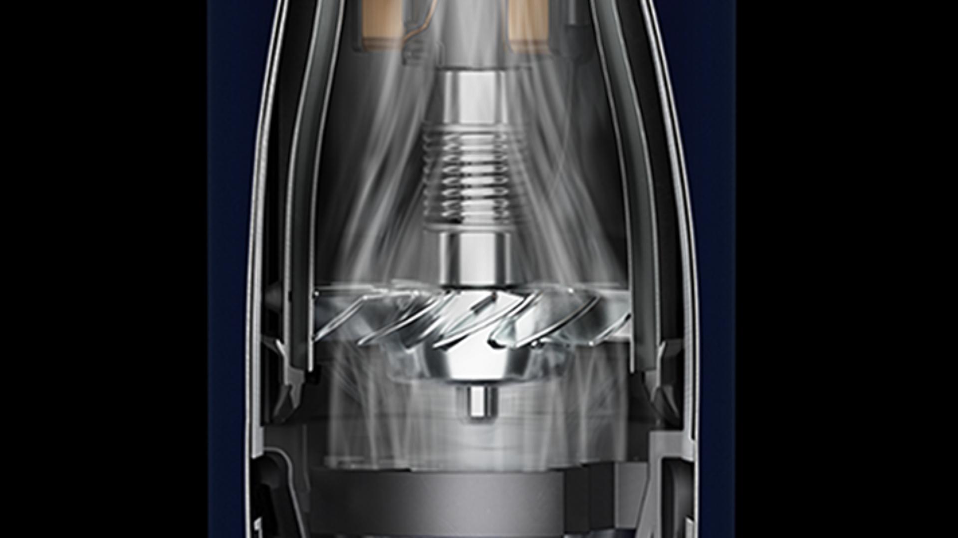 Cutaway graphic showing the Hyperdymium motor inside the Dyson Supersonic Nural hair dryer.