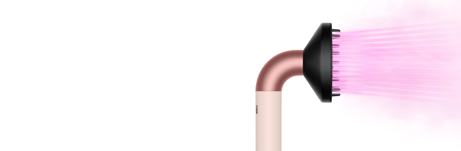 The Dyson Supersonic r with Diffuser attachment projects a gentle airflow.