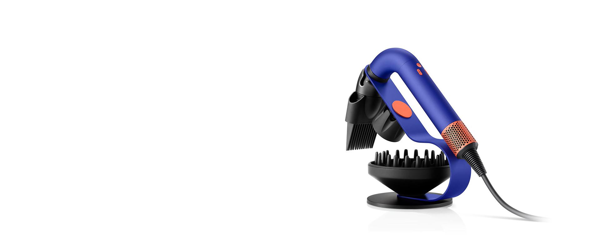 Display stand with Dyson Supersonic r with pro concentrator, flyaway attachment and gentle air attachment.