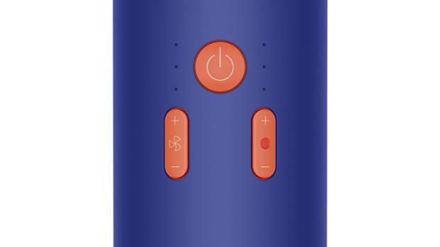 Temperature and airflow settings and on button displayed on Dyson Supersonic r Professional hair dryer.