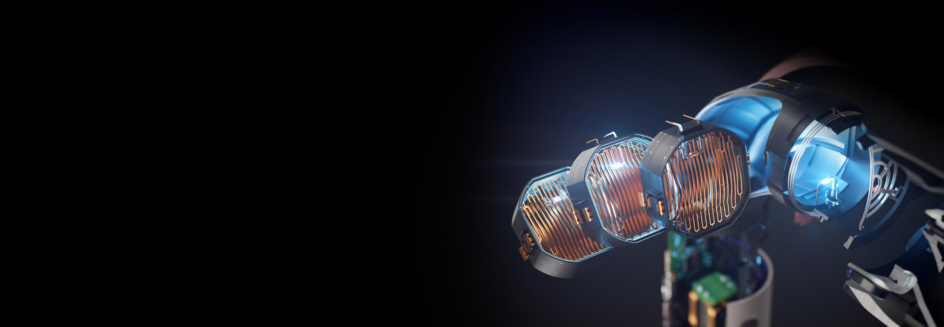 Dyson Supersonic r 風筒的分解圖,顯示流線型加熱器。