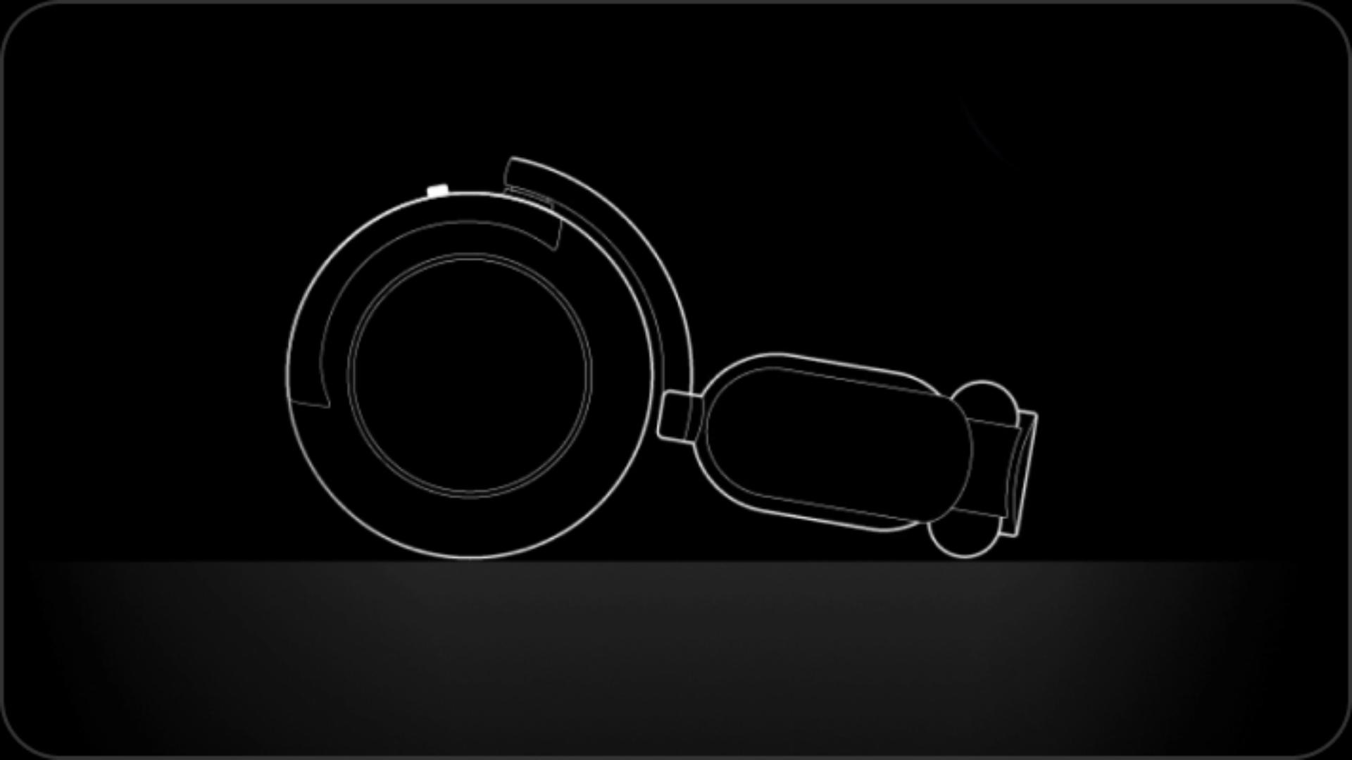 Bir yüzeyde Dyson OnTrac™ kulaklığı gösteren grafik.