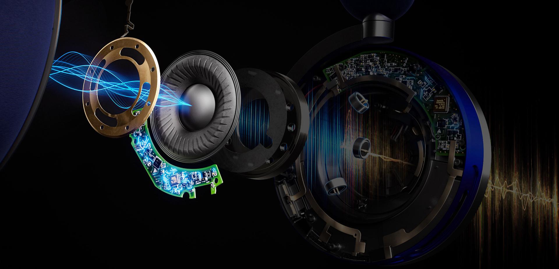 مشهد تفصيلي يعرض الدائرة الكهربائية داخل غطاء الأذن.