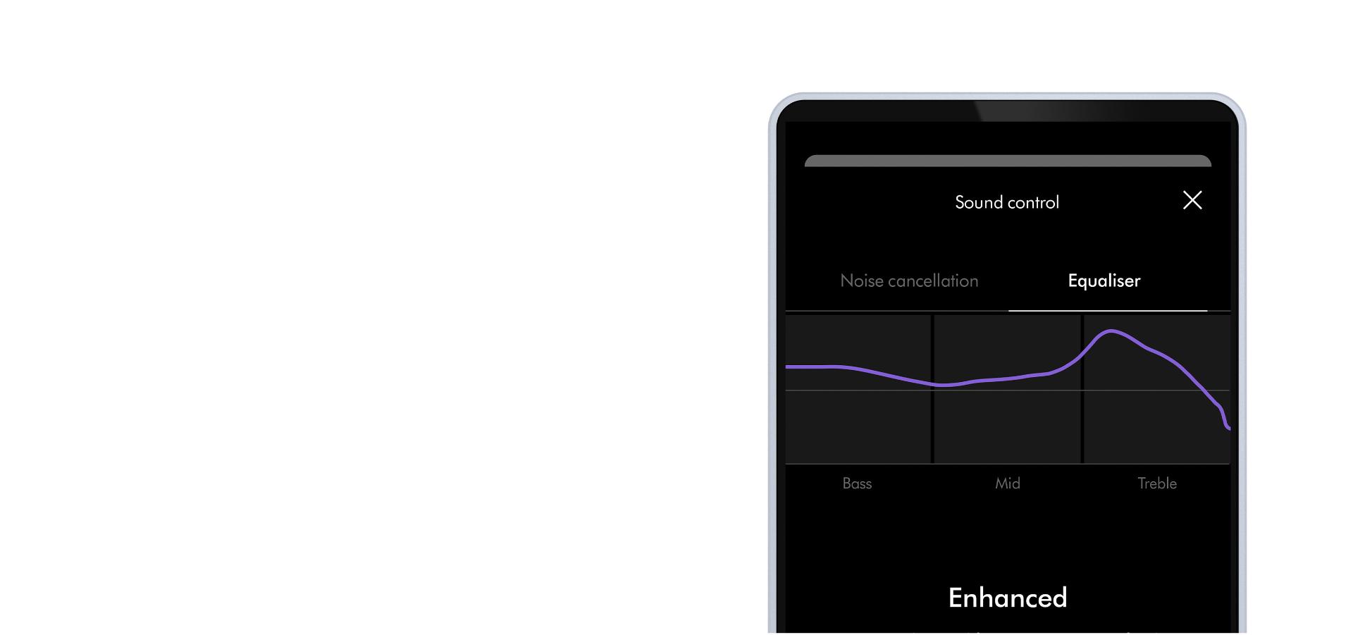 A phone screen with line graph showing sound equalisation