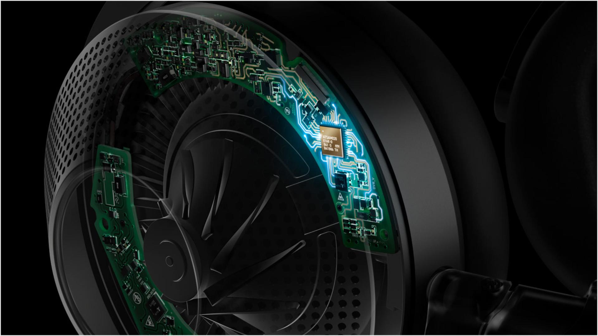 A close-up graphic of the inner workings of the headphones