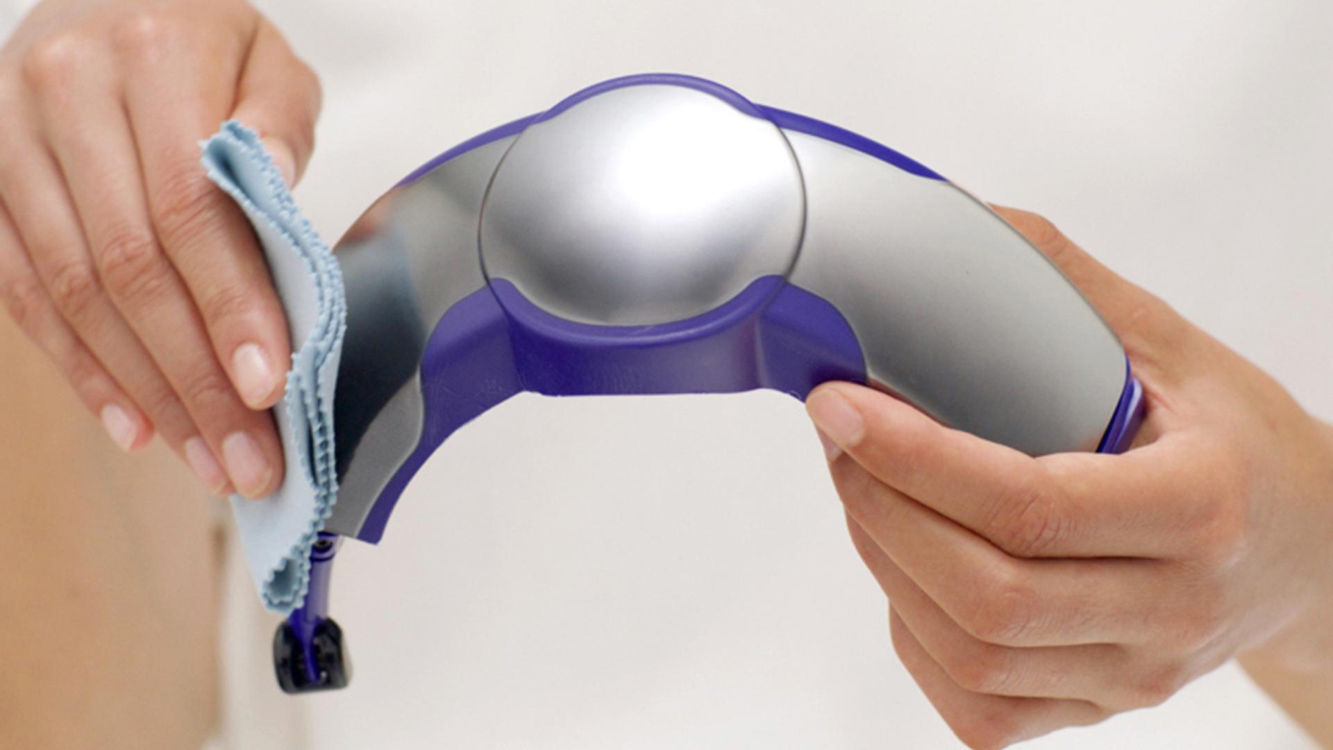 The visor being cleaned.